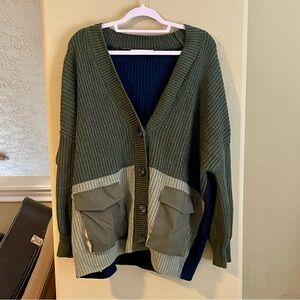 Zara Green Knit Oversized Cardigan with Pockets